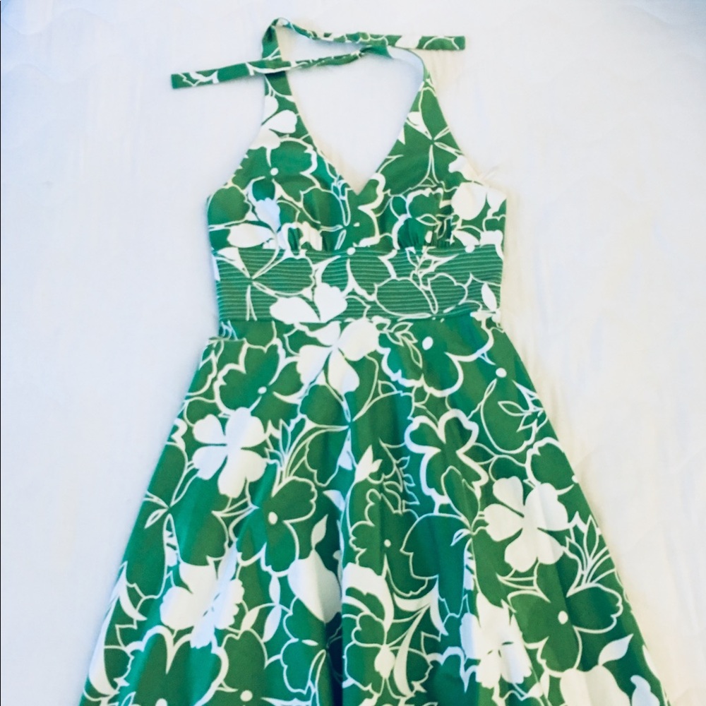 Donna Ricco green and white floral halter dress